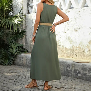 Army Green Sleeveless Midi Dress