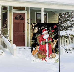 Garden Flag - Forest Animals with Santa