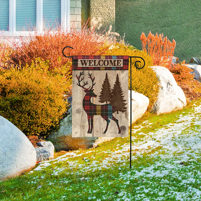 Garden Flag - Plaid Deer Silhouette