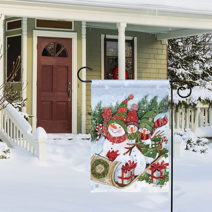 Garden Flag - Sledding Snowmen