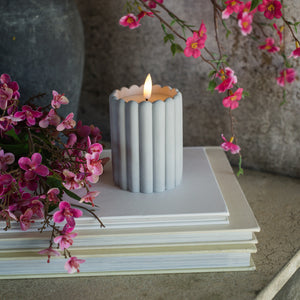 4" Grey Glass Cement Column 3D Flame Candle