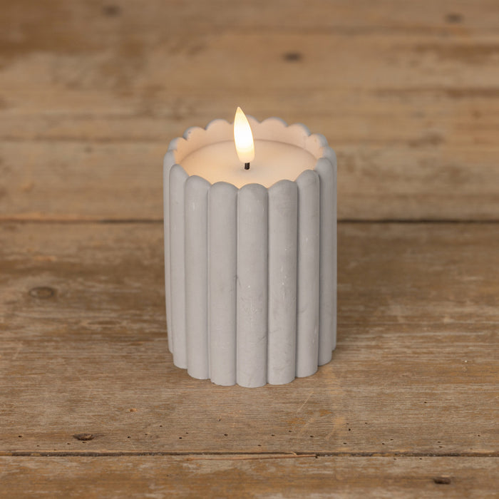 4" Grey Glass Cement Column 3D Flame Candle