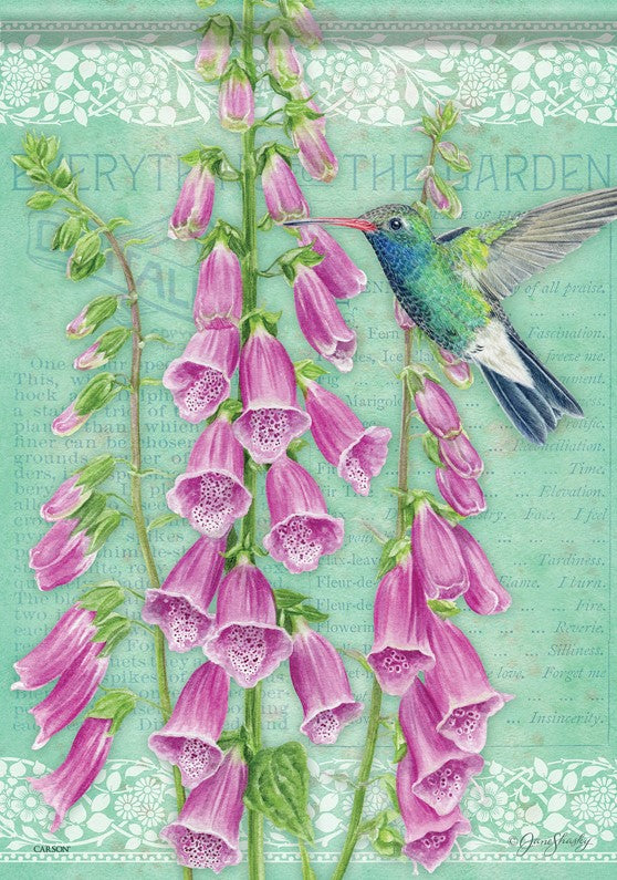 Garden Flag - Hummingbird & Foxglove
