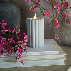 5" Grey Glass Cement Column 3D Flame Candle