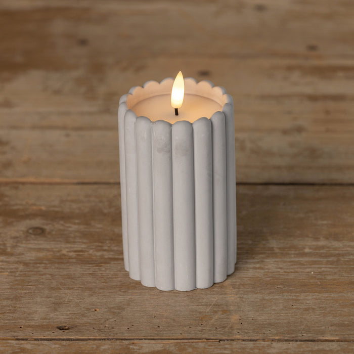 5" Grey Glass Cement Column 3D Flame Candle