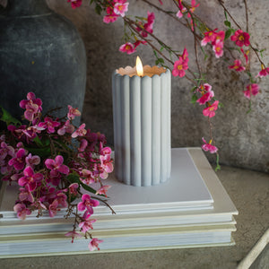 6" Grey Glass Cement Column 3D Flame Candle