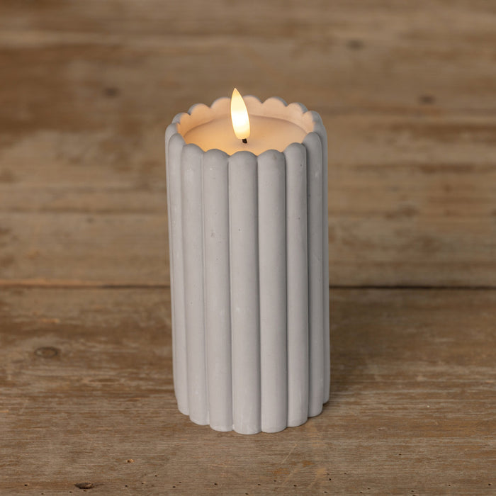 6" Grey Glass Cement Column 3D Flame Candle