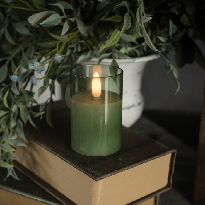3" Green Glass 3D Flame Candle