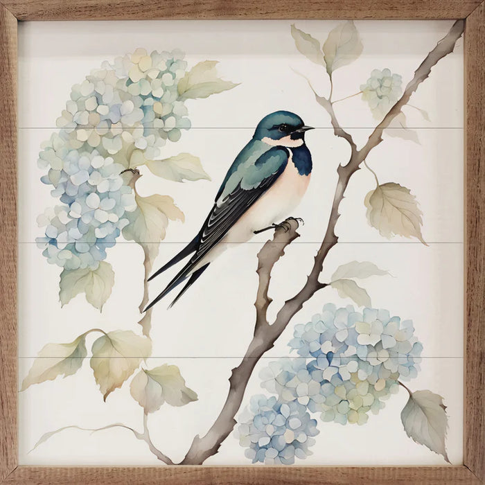 Barn Swallow on Hydrangea Bush Wall Art