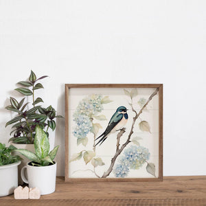 Barn Swallow on Hydrangea Bush Wall Art