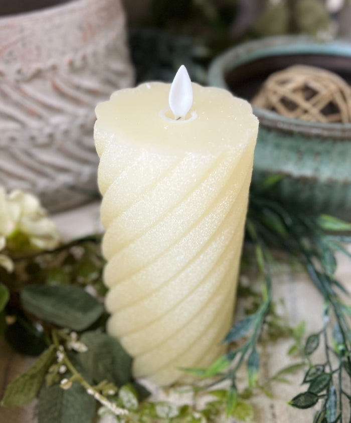 Moving Flame LED Candle Cream Swirl Frosted 3x6"