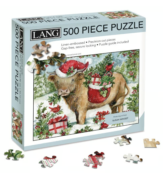 Lang 500 Piece Puzzle - Holiday Highland Cow