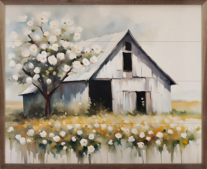 White Barn with Tree Wall Art